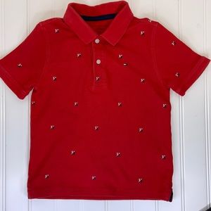 Tommy Hilfiger Red Flag Print Short Sleeve Polo Shirt Size Small
